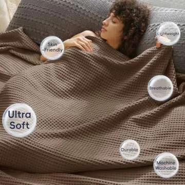 PHF Ultra Soft Waffle Weave Blanket King Size 104"x 90"- Washed Lightweight Breathable Cozy Woven Bl...