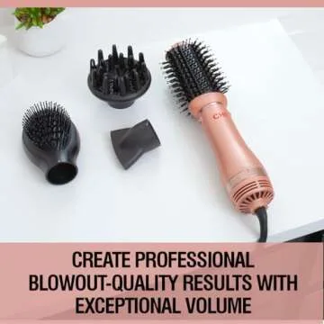 CHI Volumizer 4-in-1 Blowout Brush, Hair Dryer for Smooth, Silky & Shiny Hair, Four Interchangeable Attachments for Versatile Styling, Rose Gold