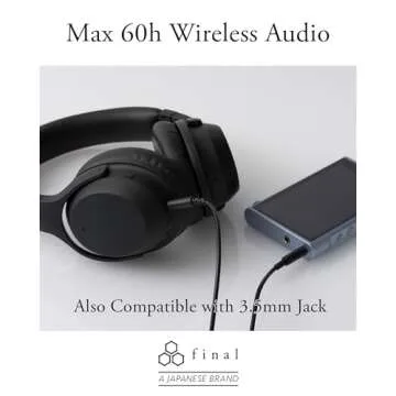 Final UX2000 Bluetooth Wireless Headphones, Hi-Fi Sound Quality, Hybrid Noise Cancelling, Maximum 35 Hours Music Playback, aptX Low Latency, Multipoint Connection, Designed in Japan (Black)