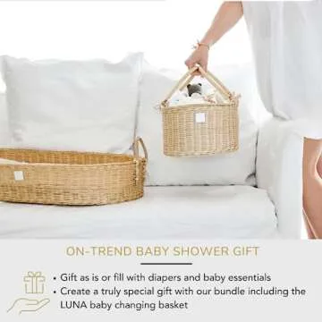 BEBE BASK Premium Baby Diaper Caddy Organizer - Handmade Rattan Basket With Cotton Divider - Award-Winning & Luxury Diaper Caddy Basket - (SAVANNAH)
