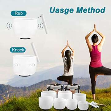 RYAN DVAN 7-12 Inch Set of 7 Frosted Quartz Crystal Singing Bowl Chakra Set with Free 2 pcs Carrying Case