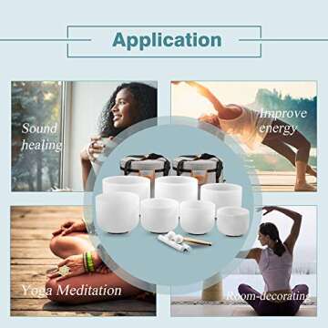 RYAN DVAN 7-12 Inch Set of 7 Frosted Quartz Crystal Singing Bowl Chakra Set with Free 2 pcs Carrying Case