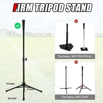 Gonex Baseball Tee Softball Tee Practice Hitting Batting Tripod Stand Rubber Tee Collapsible Portable with Carrying Bag