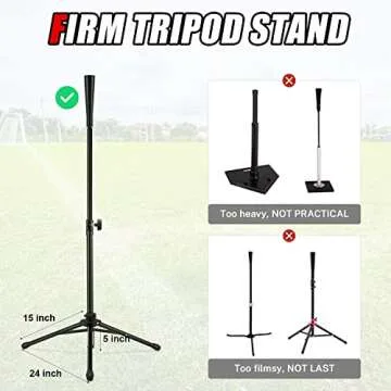 Gonex Baseball Tee Softball Tee Practice Hitting Batting Tripod Stand Rubber Tee Collapsible Portable with Carrying Bag