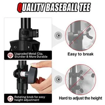 Gonex Baseball Tee Softball Tee Practice Hitting Batting Tripod Stand Rubber Tee Collapsible Portable with Carrying Bag
