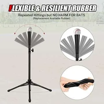 Gonex Baseball Tee Softball Tee Practice Hitting Batting Tripod Stand Rubber Tee Collapsible Portable with Carrying Bag
