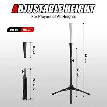 Gonex Baseball Tee Softball Tee Practice Hitting Batting Tripod Stand Rubber Tee Collapsible Portable with Carrying Bag