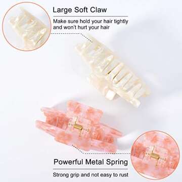 Big Claw Tortoise Banana Pink French Celluloid Leopard Print Clips for Women's & Girls' Thick and Thin Hair - 3.3 Inch, Strong Hold, 2 Color Options (2 Packs)