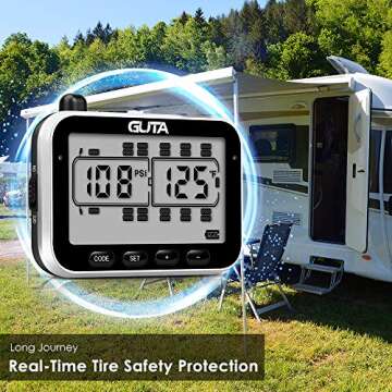 GUTA RV Tire Pressure Monitoring System, RV TPMS, 6 Sensors, 7 Alarm Modes, 14 Days Battery Life, 80ft Sensing Distance, Large Screen, for RV, Trailer, Coach, Motor Home, Fifth Wheel, (0-188psi)
