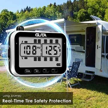 GUTA RV Tire Pressure Monitoring System, RV TPMS, 6 Sensors, 7 Alarm Modes, 14 Days Battery Life, 80ft Sensing Distance, Large Screen, for RV, Trailer, Coach, Motor Home, Fifth Wheel, (0-188psi)