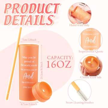 Mumufy 20 Pcs Thank You Gifts Set 16oz Skinny Tumbler with Lid and Straw Inspirational Keychains, Ap...