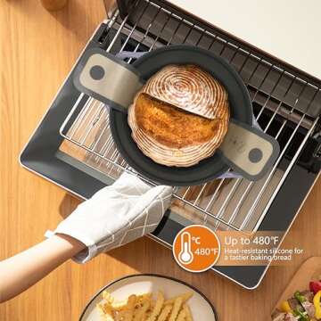 Silicone Bread Sling for Dutch Oven,2 Sizes Set Non-Stick & Odor-Free Bread Baking Mat Set,Anti-slip Reusable Bread Sling with Long Handle,Edge Sealing Design,Essential Sourdough Bread Baking Supplies
