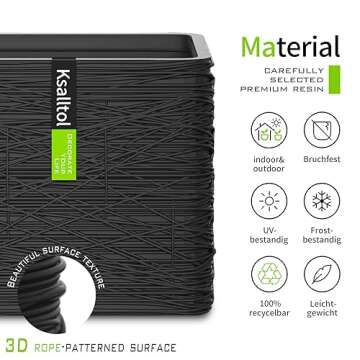 Ksalltol Flower Pot, 6.7/5.7/4.5 Inches, 3 Piece Set, Outdoor/Indoor Flower Pot, Polyethylene 3D Carved Handmade, Black