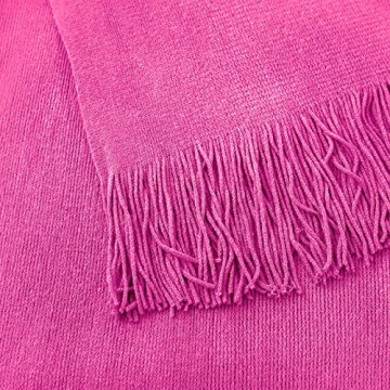 Vonty Hot Pink Knitted Blanket with Tassels Fringe