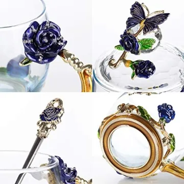 BTaT Floral Glass Tea Cups with Lids - Set of 2