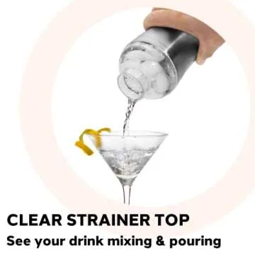 OGGI Groove Insulated Cocktail Shaker-16oz Double Wall Vacuum Insulated Stainless Steel Shaker, Tritan Lid has Built In Strainer, Ideal Cocktail Mixer, Martini Shaker, Margarita Shaker, Charcoal