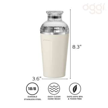 OGGI Groove Insulated Cocktail Shaker-16oz Double Wall Vacuum Insulated Stainless Steel Shaker, Tritan Lid has Built In Strainer, Ideal Cocktail Mixer, Martini Shaker, Margarita Shaker, Charcoal