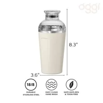OGGI Groove Insulated Cocktail Shaker-16oz Double Wall Vacuum Insulated Stainless Steel Shaker, Tritan Lid has Built In Strainer, Ideal Cocktail Mixer, Martini Shaker, Margarita Shaker, Charcoal