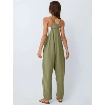 AUTOMET Jumpsuits for Women Casual Summer Outfits Rompers Comfy Beach Vacation Trendy Overalls Jumpers Fashion Clothes 2025 ArmyGreen S