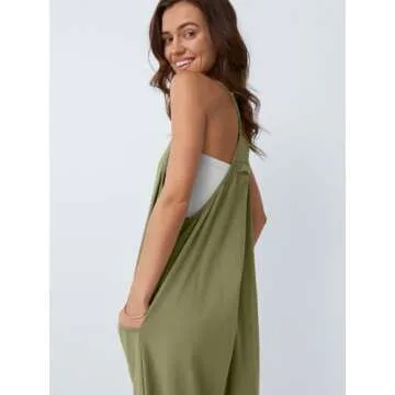 AUTOMET Jumpsuits for Women Casual Summer Outfits Rompers Comfy Beach Vacation Trendy Overalls Jumpers Fashion Clothes 2025 ArmyGreen S