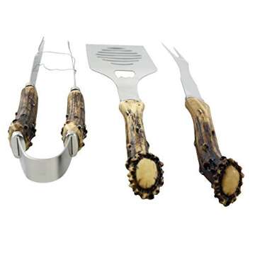 3 Piece Antler Grilling Utensil Set - Hunting Gifts for Dad, for Country Men, Hunting Cabin Accessor...
