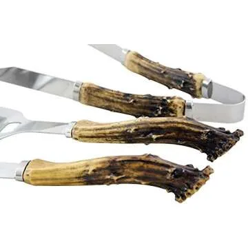 3 Piece Antler Grilling Utensil Set - Hunting Gifts for Dad, for Country Men, Hunting Cabin Accessories, Deer Themed Gifts, Unique Barbecue Gifts, Grilling Utensils for Men