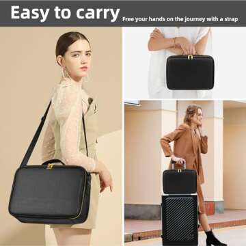 saiggnyy 15“×11“Professional Makeup Train Case,Large Waterproof Travel Makeup bag with Mirror and Light, Leather Black Make up Bag with Mirror and Light,Led Makeup Case with Adjustable Dividers