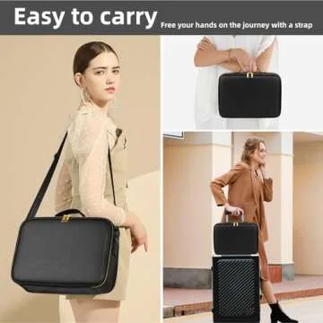 saiggnyy 15“×11“Professional Makeup Train Case,Large Waterproof Travel Makeup bag with Mirror and Light, Leather Black Make up Bag with Mirror and Light,Led Makeup Case with Adjustable Dividers
