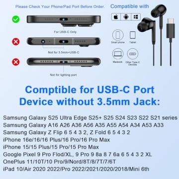 Premium USB C Samsung Earbuds Wired for Clear Sound