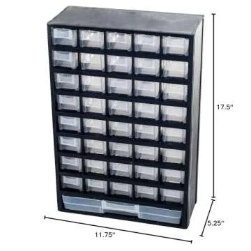 Storage Bin with Drawers - 41-Drawer Plastic Tool Organizer - Hardware or Craft Cabinet for Storing Beads, Toys, or Nuts and Bolts by Stalwart (Black)