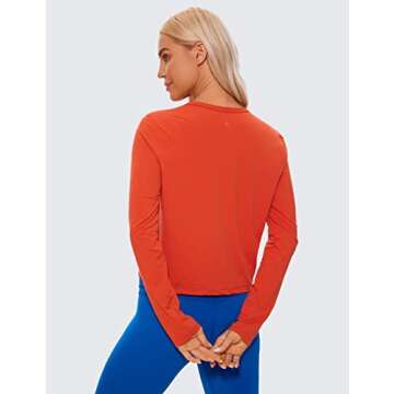 CRZ YOGA Pima Cotton Long Sleeve Workout Shirts for Women Loose Cropped Tops Athletic Sports T-Shirt Brick Orange X-Small