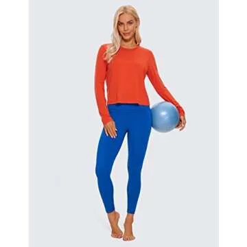 CRZ YOGA Pima Cotton Long Sleeve Workout Shirts for Women Loose Cropped Tops Athletic Sports T-Shirt Brick Orange X-Small