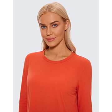 CRZ YOGA Pima Cotton Long Sleeve Workout Shirts for Women Loose Cropped Tops Athletic Sports T-Shirt Brick Orange X-Small