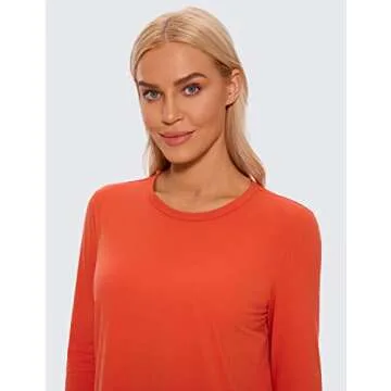 CRZ YOGA Pima Cotton Long Sleeve Workout Shirts for Women Loose Cropped Tops Athletic Sports T-Shirt Brick Orange X-Small