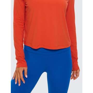 CRZ YOGA Pima Cotton Long Sleeve Workout Shirts for Women Loose Cropped Tops Athletic Sports T-Shirt Brick Orange X-Small