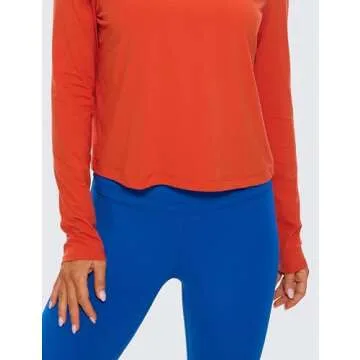 CRZ YOGA Pima Cotton Long Sleeve Workout Shirts for Women Loose Cropped Tops Athletic Sports T-Shirt Brick Orange X-Small