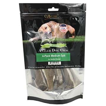 Deluxe Naturals Elk Antler Chews for Dogs | Naturally Shed USA Collected Elk Antlers | All Natural A-Grade Premium Elk Antler Dog Chews | Product of USA, 4-Pack Medium Split