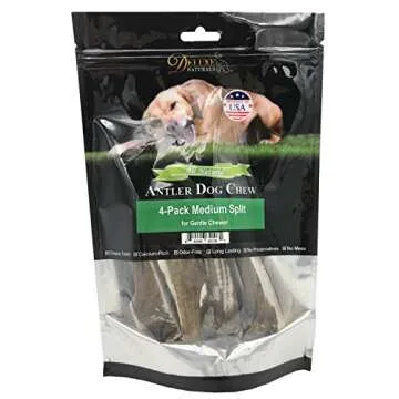 Deluxe Naturals Elk Antler Chews for Dogs | Naturally Shed USA Collected Elk Antlers | All Natural A-Grade Premium Elk Antler Dog Chews | Product of USA, 4-Pack Medium Split