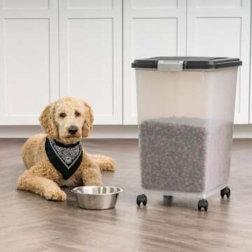 IRIS USA Airtight Dog Food Storage Container, Up to 54 lbs, Attachable Wheels, For Dog Cat Bird and ...