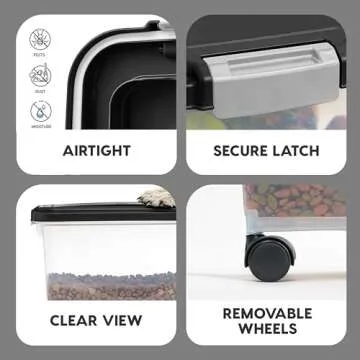 IRIS USA Airtight Dog Food Storage Container, Up to 54 lbs, Attachable Wheels, For Dog Cat Bird and Other Pet Food Storage Bin, Keep Fresh, Translucent Body, Easy Mobility, Black