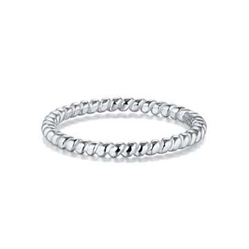 BORUO 925 Sterling Silver Ring, Twisted Eternity Band Stackable Rings 2mm Size 4-12