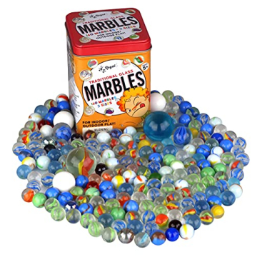 Regal Games 160 Count Traditional Glass Marbles with Storage Tin – 3 Sizes, Variety of Patterns