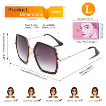 FEISEDY Oversized Retro Square Sunglasses for Women