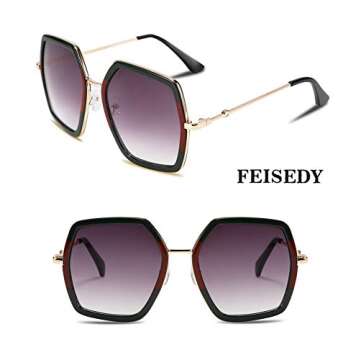 FEISEDY Oversized Retro Square Sunglasses for Women