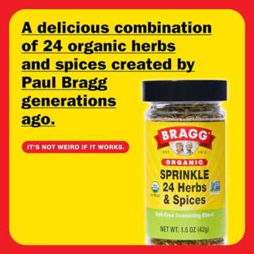 Bragg Organic Sprinkle Seasoning - 24 Herbs & Spices - Sodium-Free, Versatile Blend