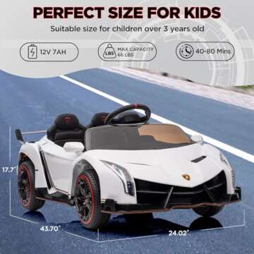 12V Ride on Car, GAOMON Licensed Lamborghini Veneno Electric Car for Kids w/Remote Control, 3 Speeds, Hydraulic Doors, Led Headlights, Rocking & Music, Battery Powered Sports Car for Boys Girls, White