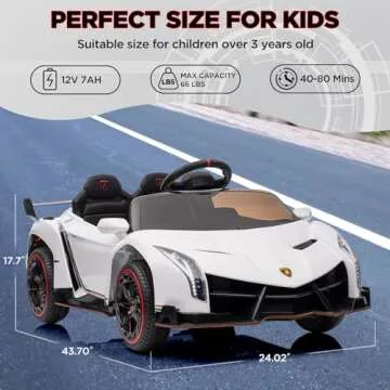 12V Ride on Car, GAOMON Licensed Lamborghini Veneno Electric Car for Kids w/Remote Control, 3 Speeds, Hydraulic Doors, Led Headlights, Rocking & Music, Battery Powered Sports Car for Boys Girls, White