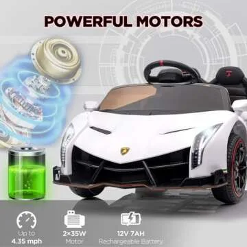 12V Ride on Car, GAOMON Licensed Lamborghini Veneno Electric Car for Kids w/Remote Control, 3 Speeds, Hydraulic Doors, Led Headlights, Rocking & Music, Battery Powered Sports Car for Boys Girls, White