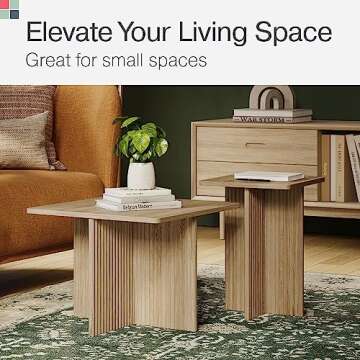 Stead Square Fluted Nesting Coffee Table - Low Profile 2 Piece Square Coffee Table Set - Living Room Furniture - Modern Home Decor - Fluted Coffee Table with Solid Oak Base (Natural Oak)