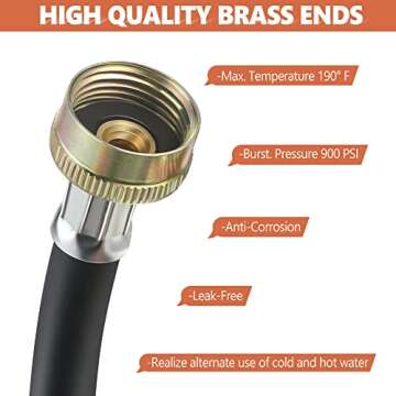 Dreyoo Rubber Y Hose with Brass Fittings for Washing Machines and Outdoor Use